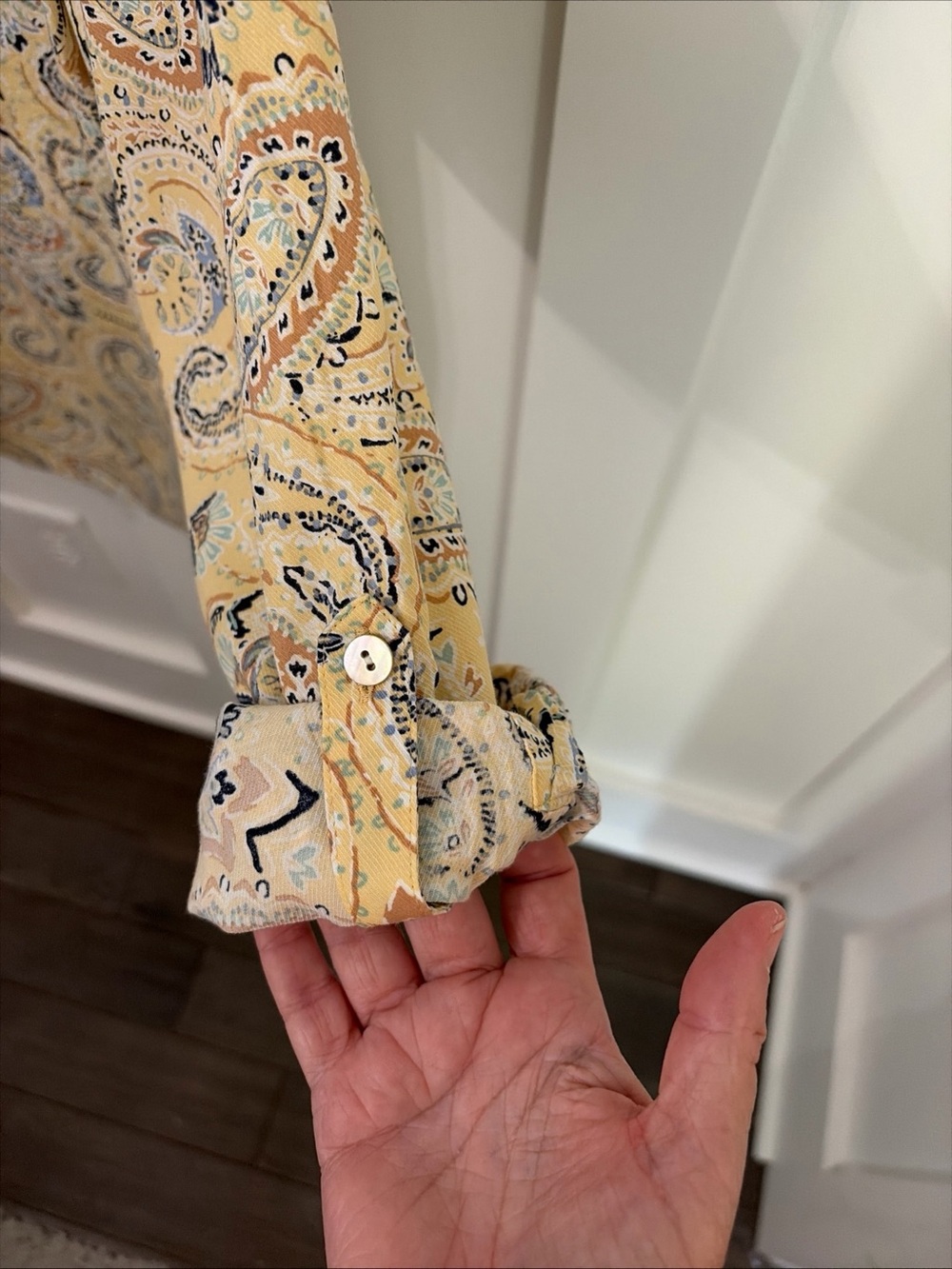 J. Jill women’s Butter Yellow Paisley Long-Sleeve pullover shirt - Picture 4 of 11